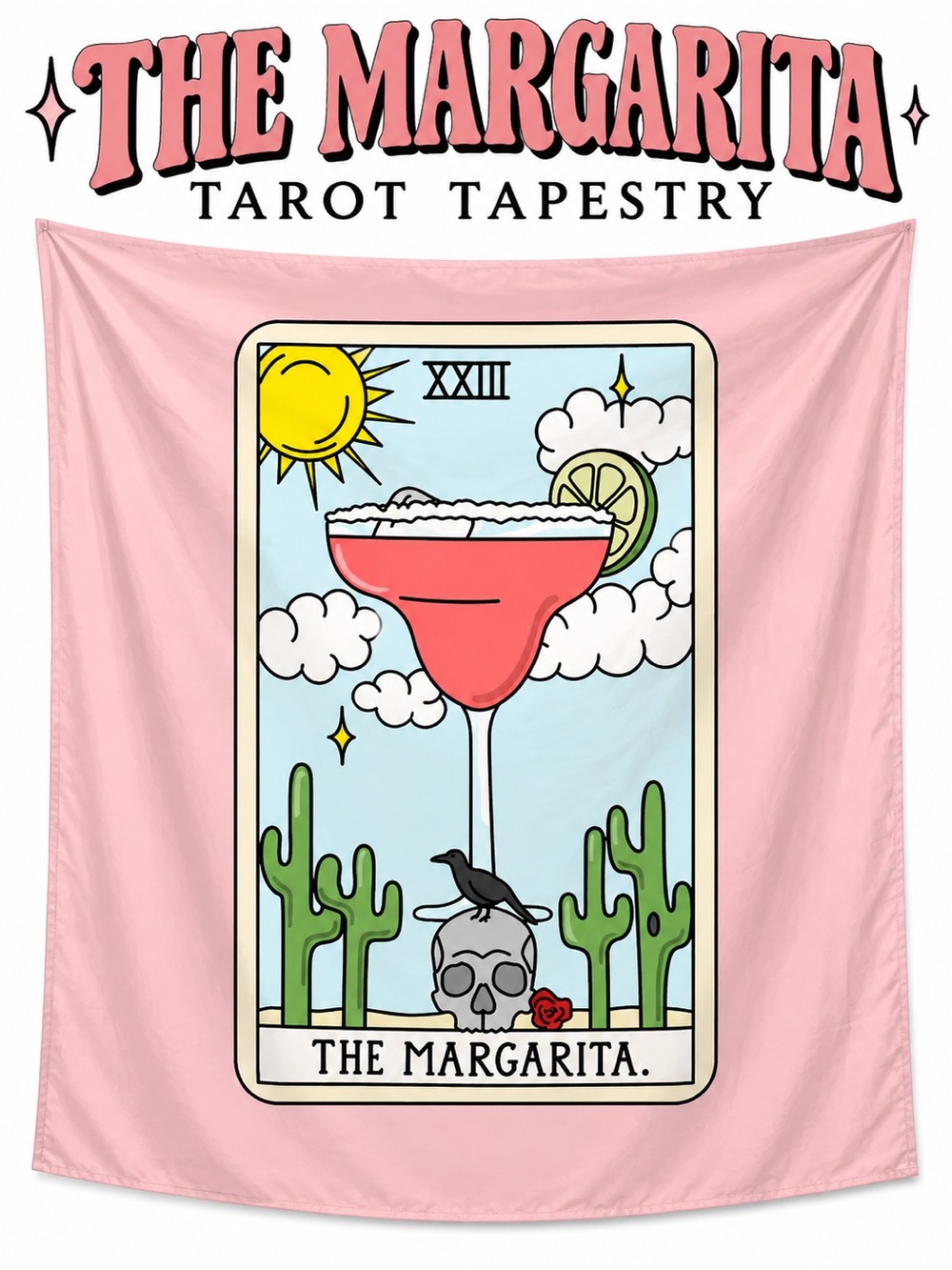 Margarita Tarot Card Tapestry Pink Witchy Boho Wall Decor 59x51 New in Package